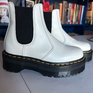 White Leather Dr Martin Chelsea Boots